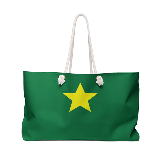 Green Star Weekender Bag — Large Tote with Yellow Star Design